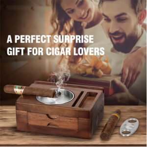 Wooden cigar multi-functional ashtray